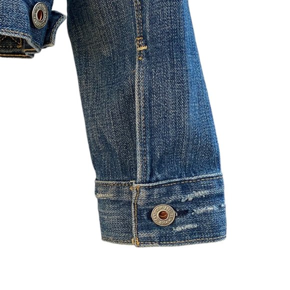 Ralph Lauren Polo Jeans Distressed Rocker Denim Trucker Ripped Y2K Jean Jacket-M - Picture 12 of 14